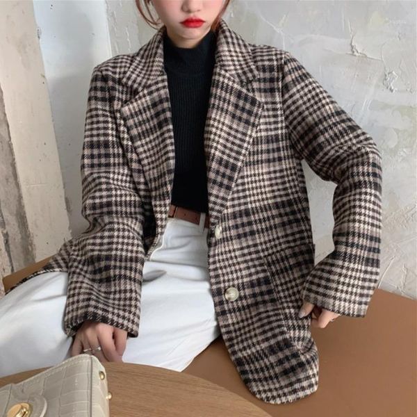 women's suits & blazers plaid woman long casual jacket autumn winter pockets korean fashion harajuku clothes single breasted vintage co, White;black
women's suits & blazers plaid woman long casual jacket autumn winter pockets korean fashion harajuku clothes single breasted vintage co, White;black