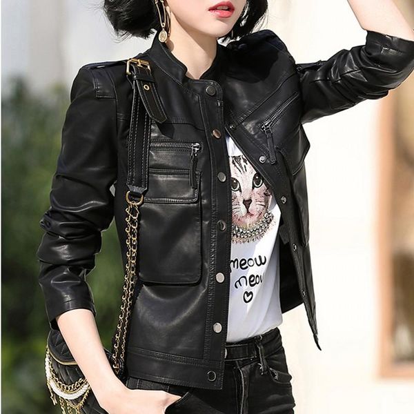 women's leather & faux 2021 fashion jacket european pimkie cleaning single pu motorcycle temale leat, Black
women's leather & faux 2021 fashion jacket european pimkie cleaning single pu motorcycle temale leat, Black