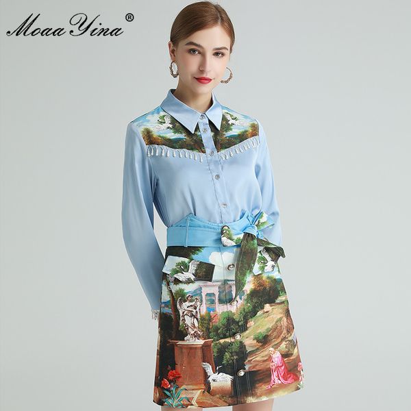 fashion designer set spring women's beaded long sleeve blouses +ancient building print lace-up skirt two-piece set 210524, White
fashion designer set spring women's beaded long sleeve blouses +ancient building print lace-up skirt two-piece set 210524, White