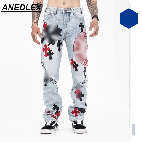 men's jeans high street hip-hop cross embroidered streetwear casual straight-leg pants trousers college style men clothing, Blue
men's jeans high street hip-hop cross embroidered streetwear casual straight-leg pants trousers college style men clothing, Blue