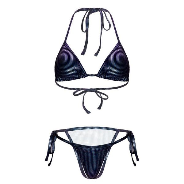 women's swimwear women shiny striped bikini set micro lingerie suit halter lace-up bra with low rise underwear two-piece swimsuit, White;black
women's swimwear women shiny striped bikini set micro lingerie suit halter lace-up bra with low rise underwear two-piece swimsuit, White;black