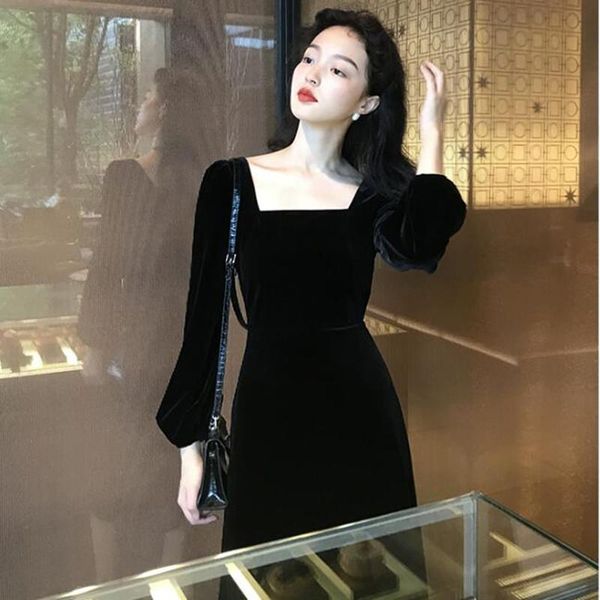 women square collar velvet dress elegant solid a-line midi long puff sleeve autumn winter holiday party s-5xl 6xl casual dresses, Black;gray
women square collar velvet dress elegant solid a-line midi long puff sleeve autumn winter holiday party s-5xl 6xl casual dresses, Black;gray