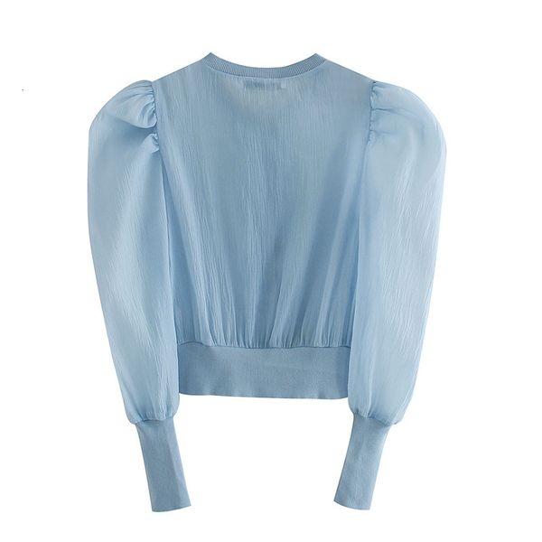 blue long sleeve neck women blouses shirts summer designer clothing women's fashion transparent stiff yarn knitted jacket, White
blue long sleeve neck women blouses shirts summer designer clothing women's fashion transparent stiff yarn knitted jacket, White