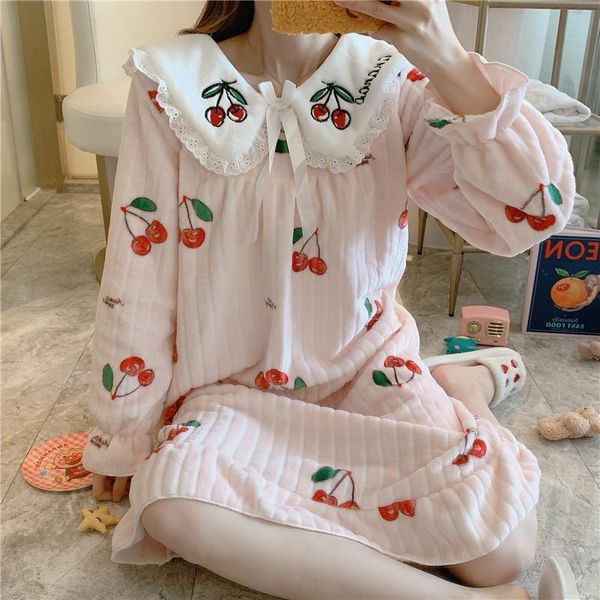 women's sleepwear autunm winter women flannel dress cherry cute print homedress ladies loose casual turn-down collar sleepdress nighty, Black;red
women's sleepwear autunm winter women flannel dress cherry cute print homedress ladies loose casual turn-down collar sleepdress nighty, Black;red