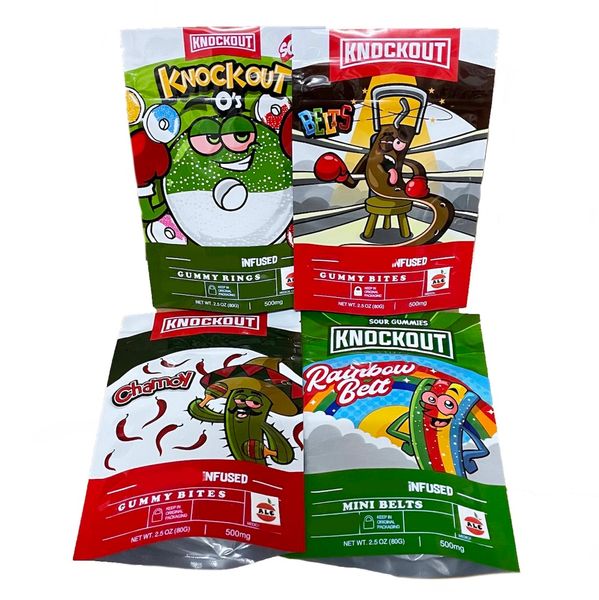 knockout infused gummy medicated mylar packaging bags rings rainbow belt chamoy child lock stand up sour gummies package
knockout infused gummy medicated mylar packaging bags rings rainbow belt chamoy child lock stand up sour gummies package