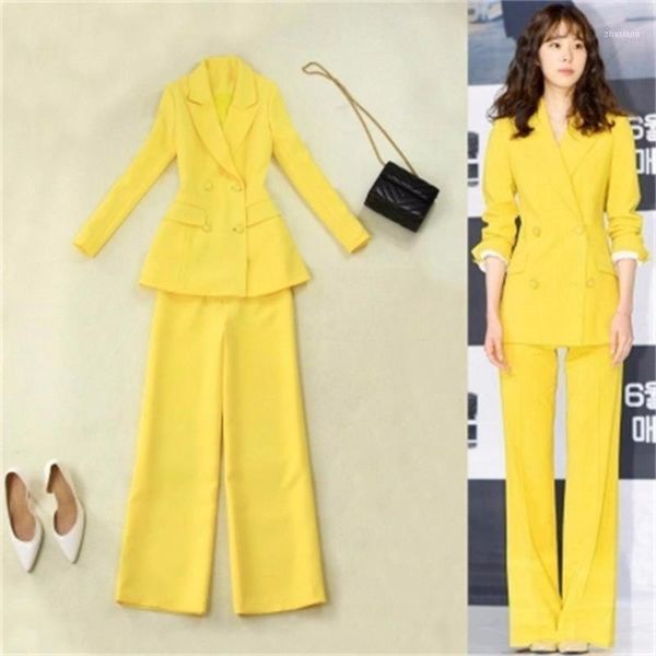 womens yellow double breasted blazer suit business office wide leg pants for ladies professional jacket trousers set w531, White
womens yellow double breasted blazer suit business office wide leg pants for ladies professional jacket trousers set w531, White