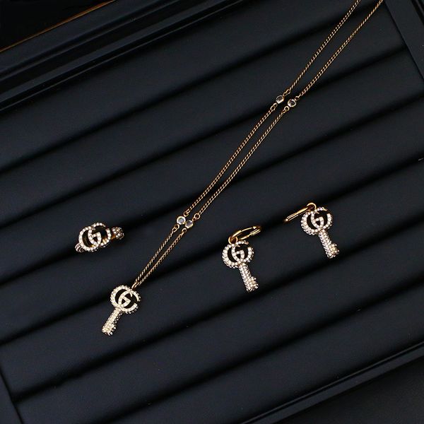designer jewelry family inlaid key necklace double key earrings net red same full ring female, Black
designer jewelry family inlaid key necklace double key earrings net red same full ring female, Black