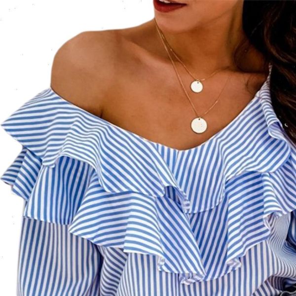 striped ruffles v neck women shirts summer half sleeve casual fashion office lady, White
striped ruffles v neck women shirts summer half sleeve casual fashion office lady, White
