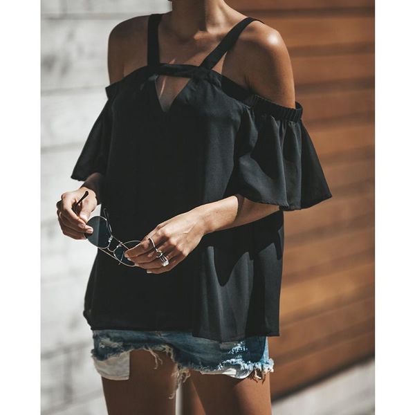 women's blouses & shirts women summer t casual off shoulder short sleeve solid color v-neck ladies loose hollow out fashion clothe, White
women's blouses & shirts women summer t casual off shoulder short sleeve solid color v-neck ladies loose hollow out fashion clothe, White