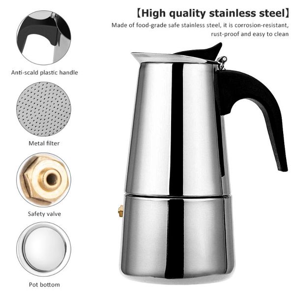 coffee pots 100/200 /300ml cups maker pot stainless steel mocha espresso latte stovefilter moka kitchen
coffee pots 100/200 /300ml cups maker pot stainless steel mocha espresso latte stovefilter moka kitchen