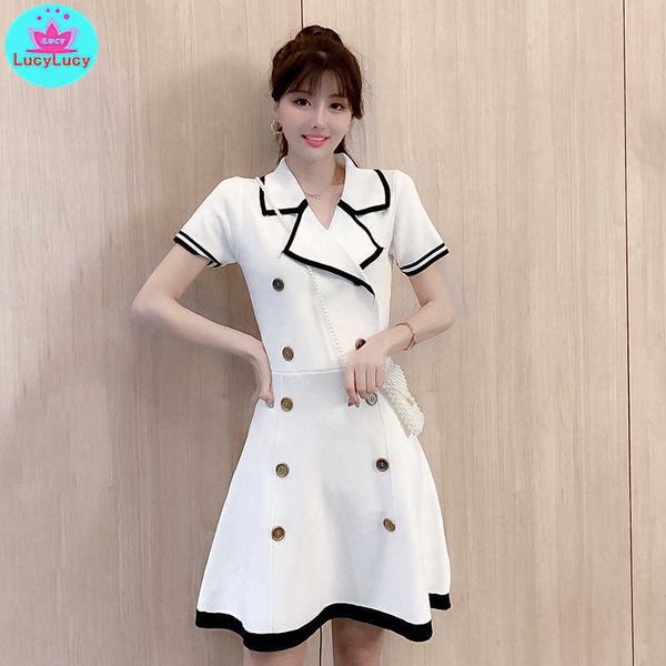 summer korean style double-breasted suit collar temperament knit contrast dress knee-length regular short a-line 210603, Black;gray
summer korean style double-breasted suit collar temperament knit contrast dress knee-length regular short a-line 210603, Black;gray