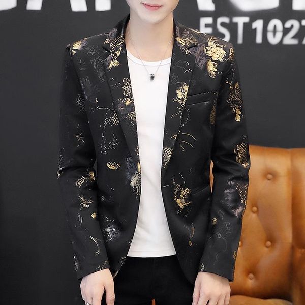 men's slim-fit printed autumn suit youth handsome flower blazer suits & blazers, White;black
men's slim-fit printed autumn suit youth handsome flower blazer suits & blazers, White;black