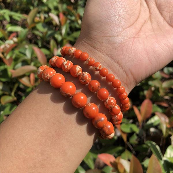 beaded, strands orange emperor jasper turquoise bracelet round bead jewelry gift for women and men, Black
beaded, strands orange emperor jasper turquoise bracelet round bead jewelry gift for women and men, Black