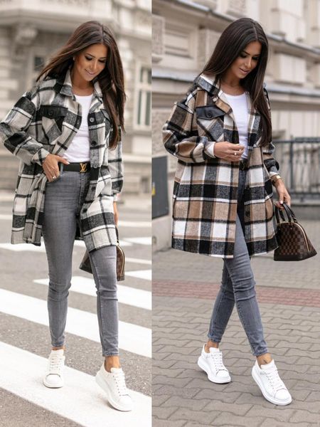 women's wool & blends 2021 long sleeve vneck button plaid printed fabric coat women, Black
women's wool & blends 2021 long sleeve vneck button plaid printed fabric coat women, Black