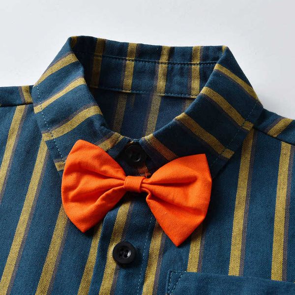 children's autumn suit autumn bow tie striped shirt suspender boys' two piece set, Blue
children's autumn suit autumn bow tie striped shirt suspender boys' two piece set, Blue