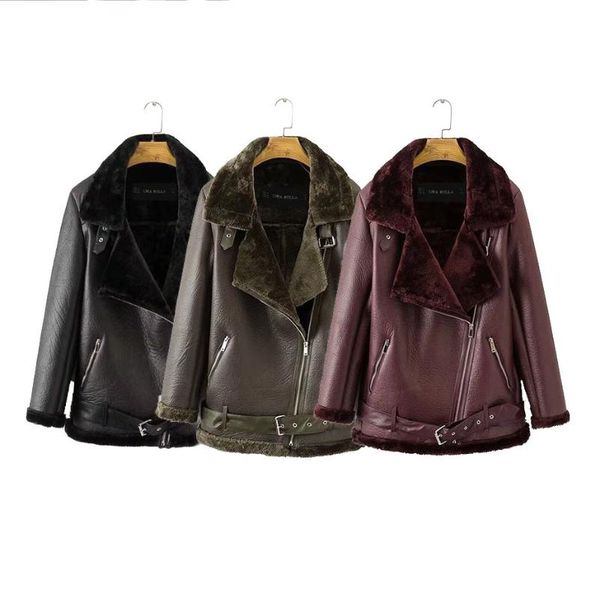 women's leather & faux autumn european american women punk lapel thickened padded warm pu coat, Black
women's leather & faux autumn european american women punk lapel thickened padded warm pu coat, Black
