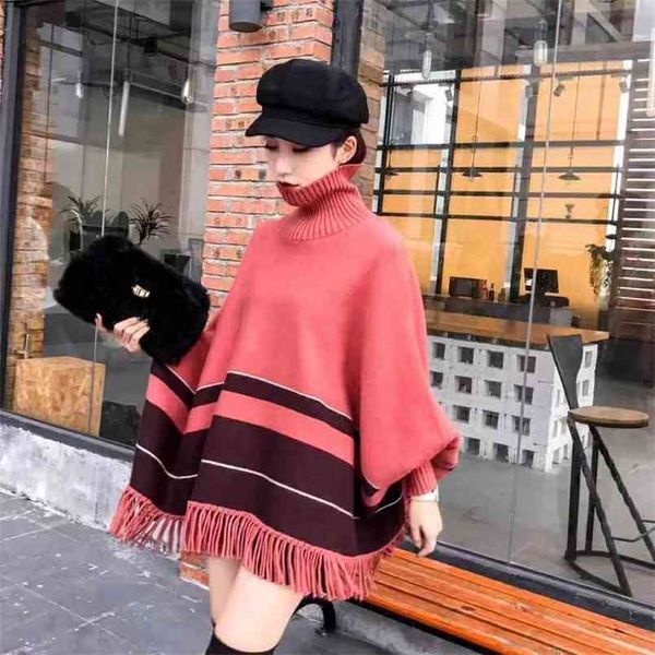 loose plus size striped sweater cloak female fashion bat long-sleeved mid-length high-necked tassel knit poncho women 210427, White;black
loose plus size striped sweater cloak female fashion bat long-sleeved mid-length high-necked tassel knit poncho women 210427, White;black
