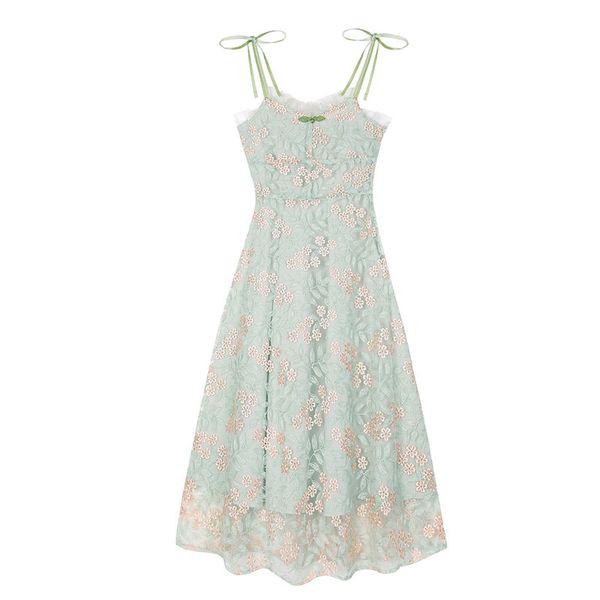 green mesh lace floral print strap sleeveless dress midi sundress elegant d1002 210514, Black;gray
green mesh lace floral print strap sleeveless dress midi sundress elegant d1002 210514, Black;gray