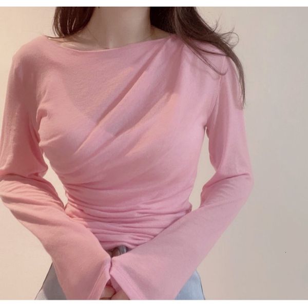 women's t shirt korea dongdamen 2021 autumn foreign style versatile one line collar slim fit wrinkled elastic long sleeve t-shirt women, White
women's t shirt korea dongdamen 2021 autumn foreign style versatile one line collar slim fit wrinkled elastic long sleeve t-shirt women, White