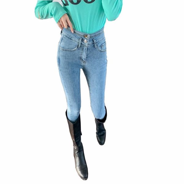 women's jeans high waist women slim fit super elastic, Blue