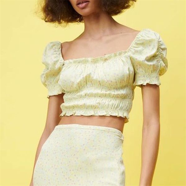 women summer vintage short blouses shirts za elasticity floral print female fashion sweet street blusas clothes 210513, White
women summer vintage short blouses shirts za elasticity floral print female fashion sweet street blusas clothes 210513, White