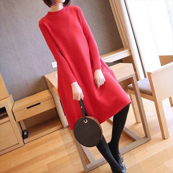 spring solid o neck womens dress loose thickened knitted medium length sweater women, Black;gray
spring solid o neck womens dress loose thickened knitted medium length sweater women, Black;gray
