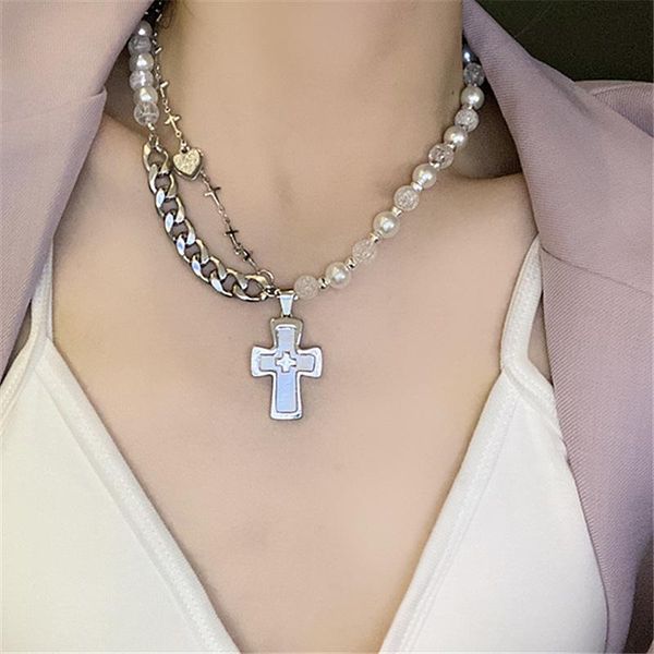 pendant necklaces hip-hop personality cross pearl necklace design clavicle chain crystal short female choker jewelry for women, Silver
pendant necklaces hip-hop personality cross pearl necklace design clavicle chain crystal short female choker jewelry for women, Silver