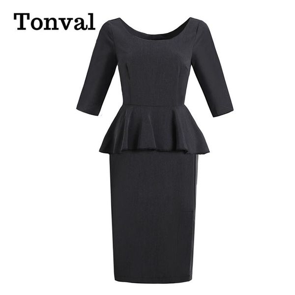 casual dresses tonval o-neck vintage ruffle peplum office ladies pencil for women 3/4 length sleeve autumn elegant high waist dress, Black;gray
casual dresses tonval o-neck vintage ruffle peplum office ladies pencil for women 3/4 length sleeve autumn elegant high waist dress, Black;gray
