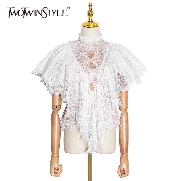 casual lace women shirts stand collar butterfly short sleeve loose ruffles hollow out irregular hem blouses female 210524, White
casual lace women shirts stand collar butterfly short sleeve loose ruffles hollow out irregular hem blouses female 210524, White