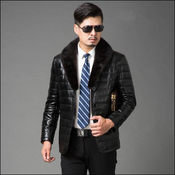 men's leather & faux luxury sheepskin jacket for man down coat collar genuine jackets parka outwear plus size fyy591, Black
men's leather & faux luxury sheepskin jacket for man down coat collar genuine jackets parka outwear plus size fyy591, Black