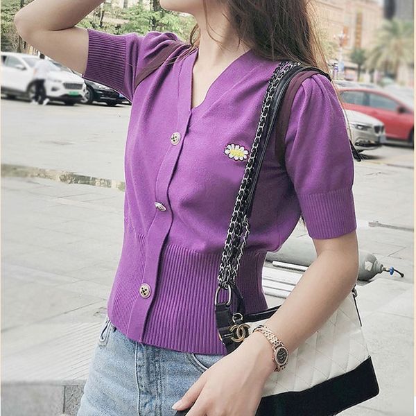 women's sweaters letter embroidery daisy v-neck bubble sleeve purple knit cardigan dff2, White;black
women's sweaters letter embroidery daisy v-neck bubble sleeve purple knit cardigan dff2, White;black