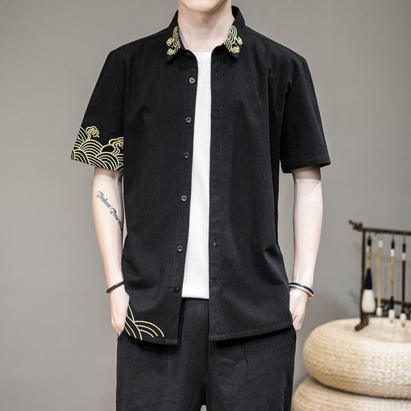 retro men's shirt chinese style cotton auspicious clouds embroidery button hanfu short-sleeved casual re shirts, White;black
retro men's shirt chinese style cotton auspicious clouds embroidery button hanfu short-sleeved casual re shirts, White;black
