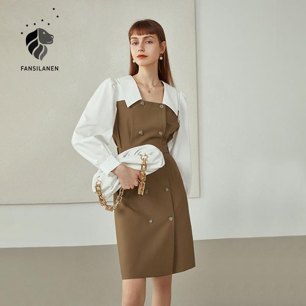 casual dresses fansilanen women temperament stitching commuter style dress irregular neckline deep khaki harajuku, Black;gray 
casual dresses fansilanen women temperament stitching commuter style dress irregular neckline deep khaki harajuku, Black;gray