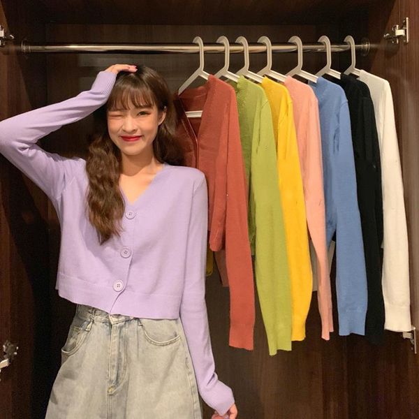 women's knits & tees cropped cardigan women candy colors v-neck japanese style sweet all-match knitted spring button-up sweaters mujer, White
women's knits & tees cropped cardigan women candy colors v-neck japanese style sweet all-match knitted spring button-up sweaters mujer, White