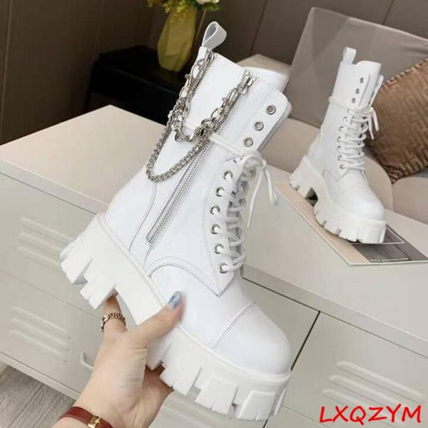 boots silver metal chain thick platform genuine leather lace up women mid-calf shoes brand design motorcycle, Black
boots silver metal chain thick platform genuine leather lace up women mid-calf shoes brand design motorcycle, Black