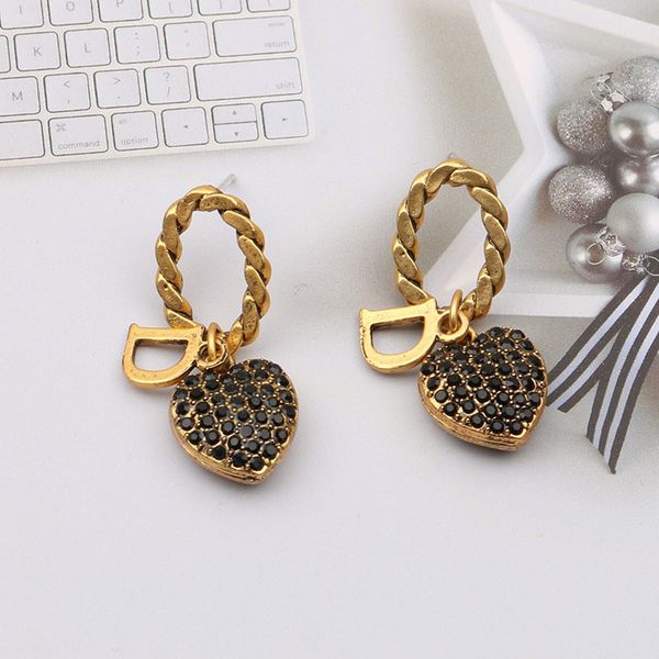 east gate fashion antique gold old letter d full diamond love earrings temperament versatile light luxury ear accessories, Silver
east gate fashion antique gold old letter d full diamond love earrings temperament versatile light luxury ear accessories, Silver