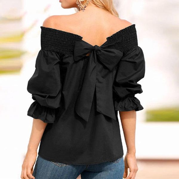 women's blouses & shirts off shoulder bowknot blouse spring summer strapless women slash neck casual loose plus size, White
women's blouses & shirts off shoulder bowknot blouse spring summer strapless women slash neck casual loose plus size, White