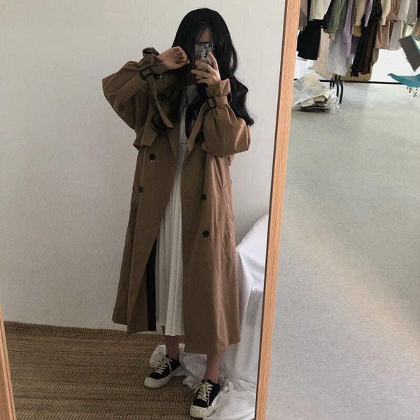 women's trench coats 2021 autumn vintage double breasted loose coat women belt office lady solid female windbreaker korean chic, Tan;black
women's trench coats 2021 autumn vintage double breasted loose coat women belt office lady solid female windbreaker korean chic, Tan;black
