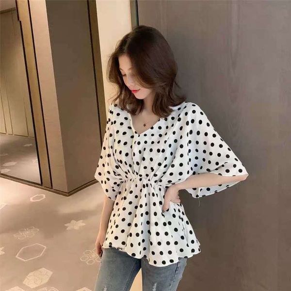 women's t-shirt chiffon summer big size foreign style wave point show thin fat mm loose cover belly versatile bat sleeve small shirt m7, White
women's t-shirt chiffon summer big size foreign style wave point show thin fat mm loose cover belly versatile bat sleeve small shirt m7, White