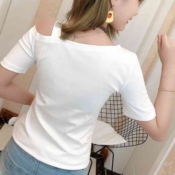 women's t-shirt summer korean clothes fashion print skew collar diamonds chain women ropa mujer cotton shirt tees t06207 q4bp, White
women's t-shirt summer korean clothes fashion print skew collar diamonds chain women ropa mujer cotton shirt tees t06207 q4bp, White