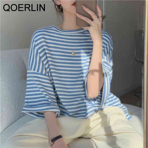 classic loose casual blue striped half sleeve t-shirt harajuku summer flare tee shirt oversize t shirts girls 210601, White
classic loose casual blue striped half sleeve t-shirt harajuku summer flare tee shirt oversize t shirts girls 210601, White