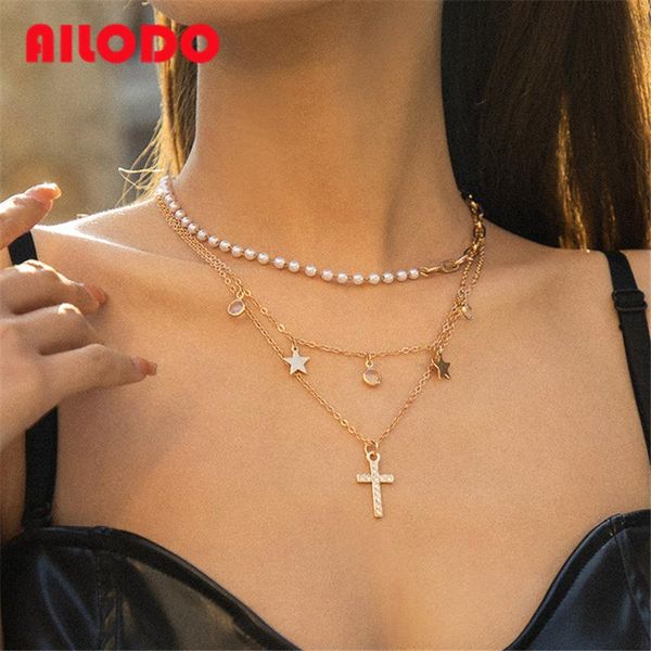 pendant necklaces ailodo multilayer cross star necklace for women elegant pearl short chain statement gold silver color jewelry
pendant necklaces ailodo multilayer cross star necklace for women elegant pearl short chain statement gold silver color jewelry