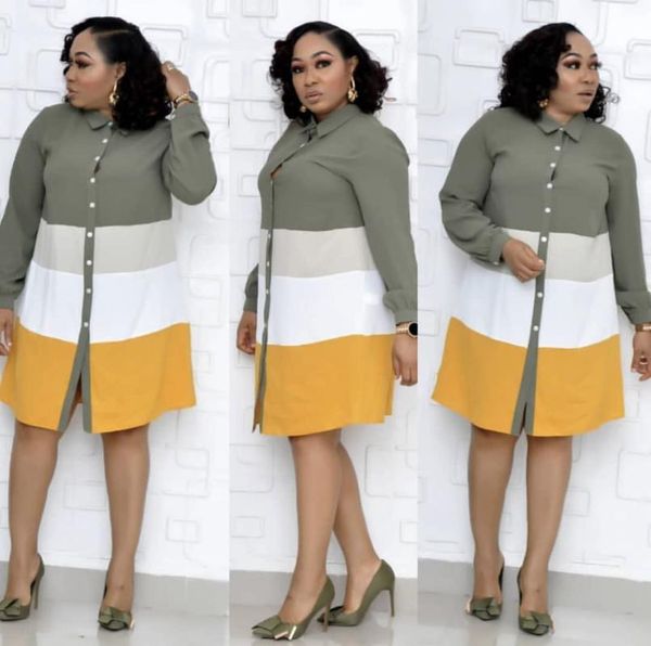 casual dresses tsxt 2021 african style women 5-color stitching loose knee-length dress single breasted notched full sleeve, Black;gray
casual dresses tsxt 2021 african style women 5-color stitching loose knee-length dress single breasted notched full sleeve, Black;gray