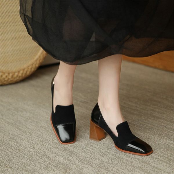 dress shoes spring/autumn new women retro square toe genuine leather women's pumps splicing kid suede chunky heel casual loafers d, Black
dress shoes spring/autumn new women retro square toe genuine leather women's pumps splicing kid suede chunky heel casual loafers d, Black