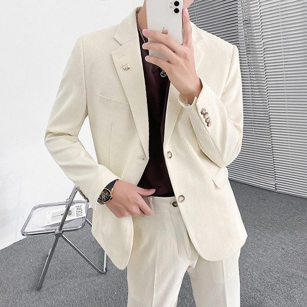 men's suits & blazers 2021 fashion autumn and winter two-piece suit loose casual two-button long-sleeved for men, White;black
men's suits & blazers 2021 fashion autumn and winter two-piece suit loose casual two-button long-sleeved for men, White;black