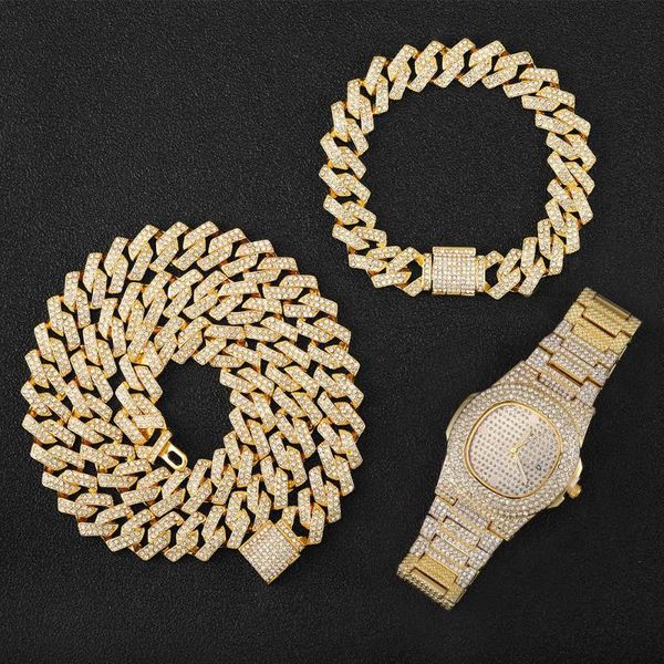 chains necklace +watch+bracelet hip hop miami curb cuban chain for men jewelry gold iced out paved rhinestones cz bling rapper, Silver
chains necklace +watch+bracelet hip hop miami curb cuban chain for men jewelry gold iced out paved rhinestones cz bling rapper, Silver