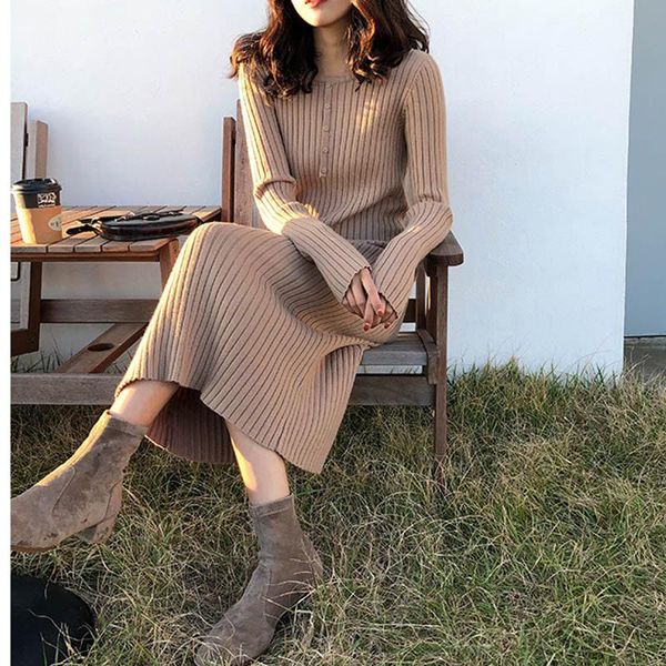 autumn one-piece knitted dress for women vintage elegant slim woman office midi female high elastic sweater casual dresses, Black;gray
autumn one-piece knitted dress for women vintage elegant slim woman office midi female high elastic sweater casual dresses, Black;gray