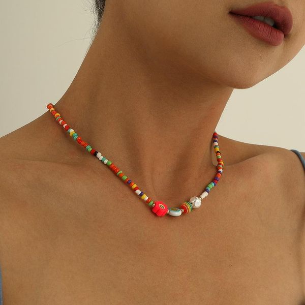 chokers bohemia candy color beads chian choker necklace for women rainbow handmade beaded pearl flower pendant cute jewelry, Golden;silver 
chokers bohemia candy color beads chian choker necklace for women rainbow handmade beaded pearl flower pendant cute jewelry, Golden;silver