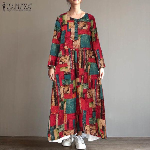 women's blouses & shirts womens autumn long dress vintage floral printed kaftan female casual o neck loose vestidos zanzea cotton, White
women's blouses & shirts womens autumn long dress vintage floral printed kaftan female casual o neck loose vestidos zanzea cotton, White