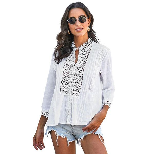 women's blouses & shirts spring solid color blouse round neck single-breasted lace hollow bottoming shirt temperament stand-up collar, White
women's blouses & shirts spring solid color blouse round neck single-breasted lace hollow bottoming shirt temperament stand-up collar, White
